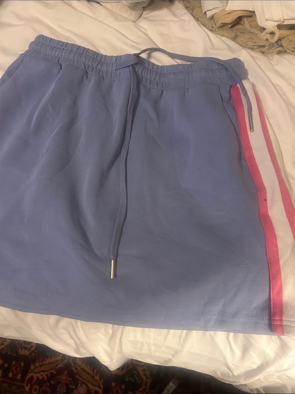 Encore Jeans Light Blue Mini Skirt with Pink & White Side Stripes